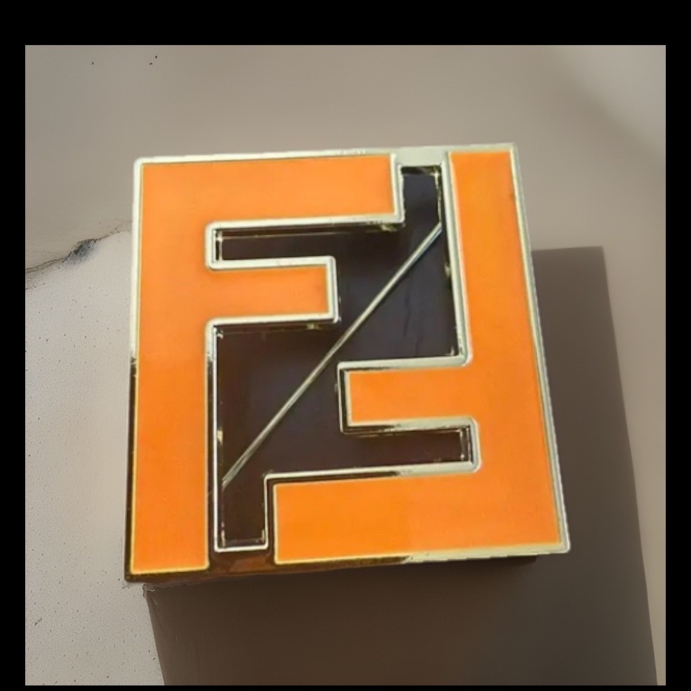 Vibrant Orange and Gold Emblem Pin brooch, only the brooch is for sale.